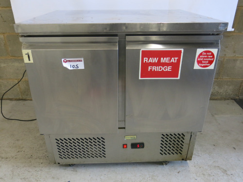 Interlevin Saladette Double Door Under-Counter Refrigerator, Model ESL900. Size H92cm, W90cm & D70cm.