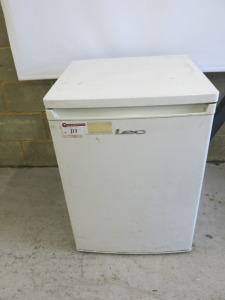 LEC Single Door Under-Counter Refrigerator, Model R6014W, S/N 71200716. Size H86cm, W60cm & D58cm.