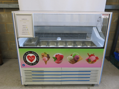EPTA R290 Ice Cream Display Counter Freezer with 7 x Pan Slots with Spare Pans. Size H122cm, W132cm & D68cm.