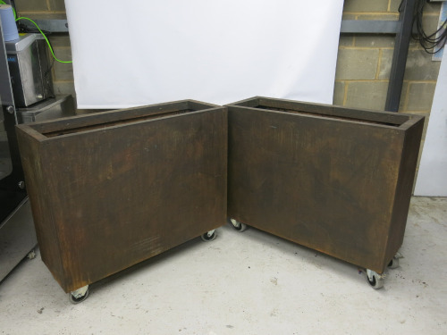 2 x Wooden Mobile Planters, Size H85 x W100 x D35cm.
