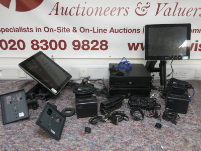 Lot Consisting of 2 x FEC Digital LCD Touch Till Stations, Model PP-9635C, 2 x Epsom Till Receipts, 2 x Black Cash Registers & Other Assorted Parts, Leads & Cables (As Viewed).