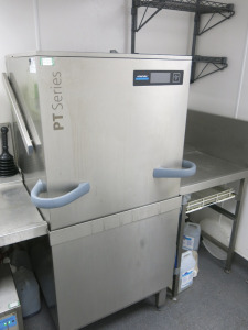 Winterhalter PT Series Pass Through Dishwasher, Type PT-L, S/N 3153265, 3 Phase, YOM 2021. Comes with In or Out Table. Table Size H87 x W80 x D70cm.