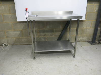 Stainless Steel Prep Table with Part Splash Back, Shelf Under & Bonzer Can Opener. Size H100cm, W100cm & D60cm.