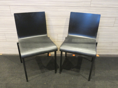 22 x Pedrali Kudra Wooden Chairs with Black Upholstered Faux Leather Seat.