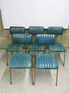 5 x Caf&eacute;/Restaurant Chairs on Gold Coloured Metal Frame & Upholstered in Green Faux Leather. Size H85cm.