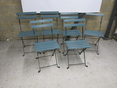6 x Wooden Slatted Folding Chairs Painted Grey on Metal Frame. Size H80cm.