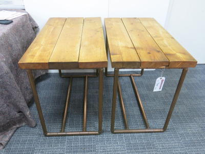2 x Bespoke Made Wood Top & Copper Frame Tables, Size H70 x W90 x 50cm.