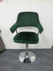 Height Adjustable Stall Upholstered in Green Faux Velvet on Chrome Frame.