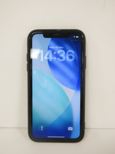 Apple iPhone 11 , Model MHDA3B/A, 64GB Storage, in Charcoal Grey, with Black Case.