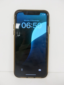 Apple iPhone 11 , Model MHDA3B/A, 64GB Storage, in Charcoal Grey, with Clear Apple Case.