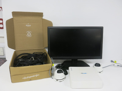 HiLook CCTV System to Include: 1 x Digital Video Recorder, Model DVR-104G-F1, 2 x Hi Look Colour Cameras, Model THC-T120MC & 1 x Interlogix Monitor, Model TVM1912-UK. Comes with Assorted Leads & Power Supplies.