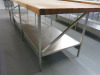 Stainless Steel Frame & Wood Worktop Workstation with Shelf Under. Size H85 x W346 x D91cm. - 2