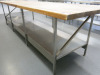 Stainless Steel Frame & Wood Worktop Workstation with Shelf Under. Size H85 x W346 x D91cm. - 2