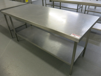 Stainless Steel Prep Table with Shelf Under. Size H85 x W180 x D80cm.