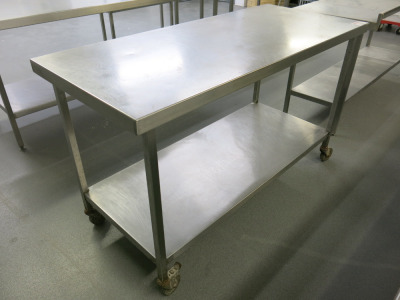 Mobile Stainless Steel Prep Table with Shelf Under. Size H90 x W150 x D65cm.