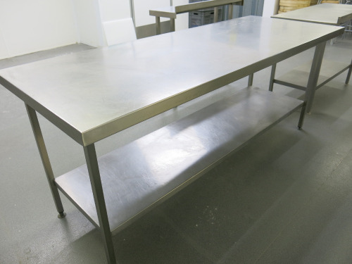 Stainless Steel Prep Table with Shelf Under. Size H87 x W210 x D80cm.