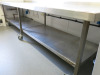Mobile Stainless Steel Prep Table with Shelf Under & Splashback. Size H70 x W270 x D75cm. - 2
