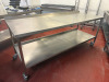 Stainless Steel Mobile Prep Table with Shelf Under. Size H87 x W210 x D78cm.