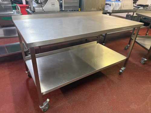 Stainless Steel Mobile Prep Table with Shelf Under. Size H87 x W150 x D78cm.
