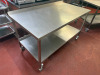Stainless Steel Mobile Prep Table with Shelf Under. Size H87 x W150 x D78cm. - 2