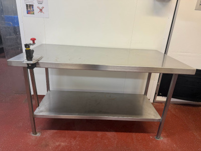Stainless Steel Prep Table with Shelf Under & Bonzer Can Opener. Size H86 x W150 x D80cm.