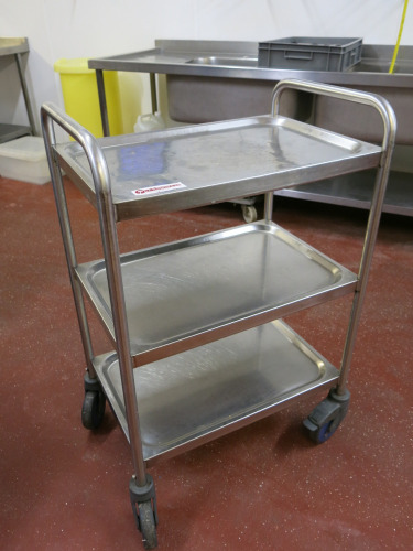 Mobile 3 Tier Stainless Steel Shelf. Size H90cm x W63cm x D40cm.
