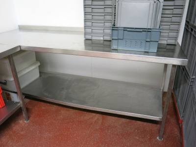 Stainless Steel Prep Table with Shelf Under & Splashback. Size H86cm x W210cm x D80cm.