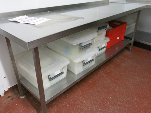 Stainless Steel Prep Table with Shelf Under & Splashback. Size H86cm x W210cm x D80cm.