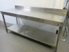 Stainless Steel Prep Table with Shelf Under & Splashback. Size H88cm x W200cm x D70cm. NOTE: condition as viewed.