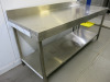 Stainless Steel Prep Table with Shelf Under & Splashback. Size H88cm x W200cm x D70cm. NOTE: condition as viewed. - 2