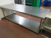 Stainless Steel Prep Table with Shelf Under. Size H77cm x W210cm x D79cm.