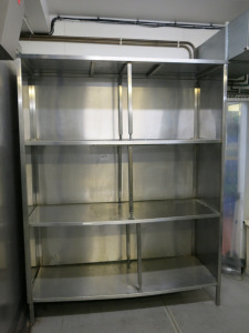 Stainless Steel Open 3 Tier Shelving Unit. Size H218 x W170cm x D64cm.