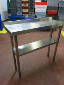 Stainless Steel Prep Table with Shelf Under & Splashback. Size H93cm x W100cm x D35cm.