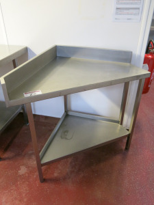 Stainless Steel Corner Infill Prep Table with Shelf Under & Splashback. Size H89cm x W85cm x D82cm.
