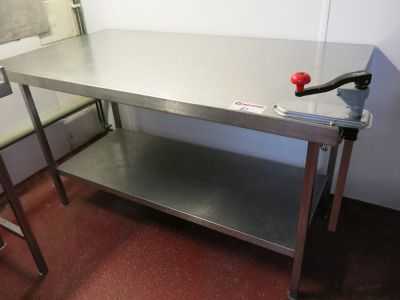 Stainless Steel Prep Table with Shelf Under & Bonzer Can Opener. Size H85 x W150cm x D80cm.