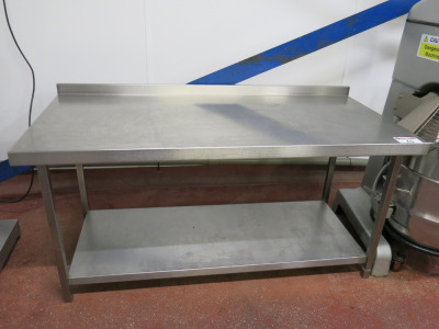Stainless Steel Prep Table with Shelf Under & Splashback. Size H76cm x W150cm x D70cm.