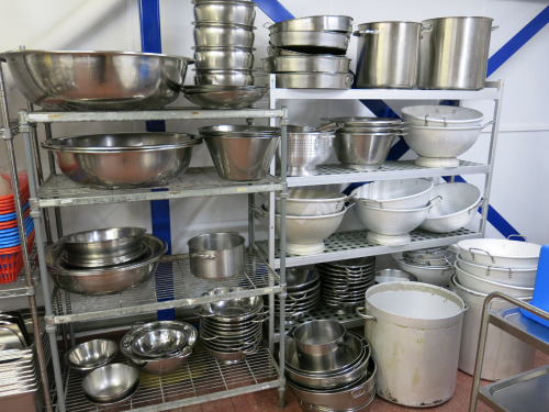 Lot Consisting of Approx 75 Pieces of Stainless Steel & Aluminium Kitchen Wear to Include: Pots, Colliders & Bowls (As Viewed).