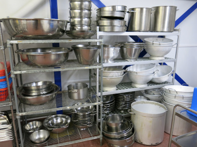 Lot Consisting of Approx 75 Pieces of Stainless Steel & Aluminium Kitchen Wear to Include: Pots, Colliders & Bowls (As Viewed).