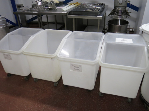 4 x Cambro Mobile Ingredient Bins with Assortment of Lids, Model 18537.