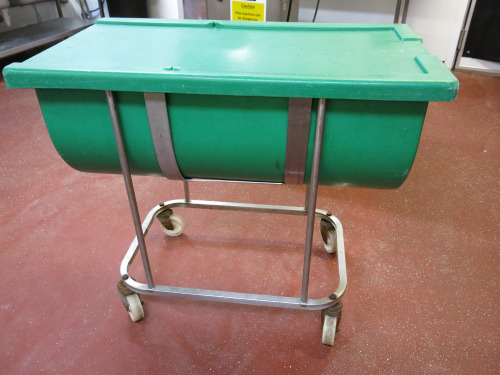 Hard Plastic Mobile Food Ingredient Bin in Green, with Lid. Size W100 x D55cm.