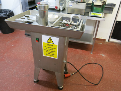 Mainca Floor Standing Meat Mincer, Model PL90, 3 Phase, Year 2006. Comes with Attachments (As Viewed).