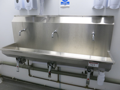 Icon Stainless steel 3 Tap Knee Operated Sink. Size H48 x W137 x D37cm.