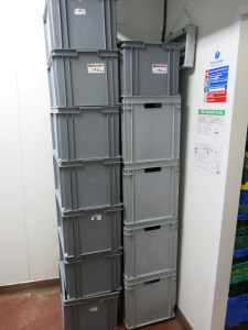 12 x Hard Plastic Deep Stacking Crates. Size 8 x 30cm/8 x 40cm x W40 x L60cm.