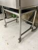 Commercial Stainless Steel Chip Dump, DOM 11/21. Size H75 x W90 x D79cm. Comes with Stainless Steel Table, Size H84 x W89 x D68cm.NOTE: castors need attention. - 6