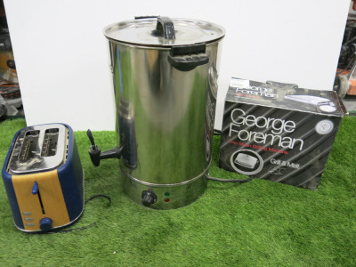 Lot to Include: George Foreman Lean Mean Grilling Machine, Daewoo 2 Slice Toaster & Cygnet 20L Water Boiler.