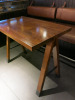 Dark Wood Varnished High Table with Metal Feet Caps. Size H90 x W110 x D65cm. - 2