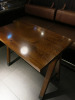 Dark Wood Varnished High Table with Metal Feet Caps. Size H90 x W110 x D65cm. - 3
