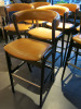 7 x Brown Tan Leather & Black Wood Bar High Chairs with Chrome Foot Rest. - 2