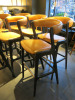 7 x Brown Tan Leather & Black Wood Bar High Chairs with Chrome Foot Rest. - 3