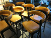 7 x Brown Tan Leather & Black Wood Bar High Chairs with Chrome Foot Rest. - 4